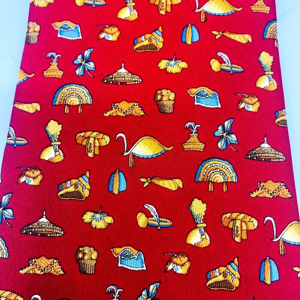 Salvatore Ferragamo‎ Red Headwear/Flower Silk Tie Made In Italy